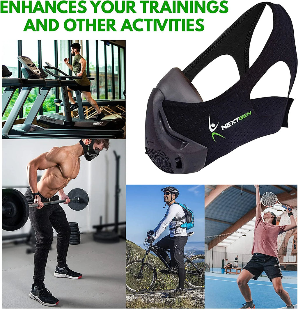 NEXTGEN Altitude Workout Mask Cardio Breathing Trainer with 8 Replaceable Carbon Filters Black Z45297