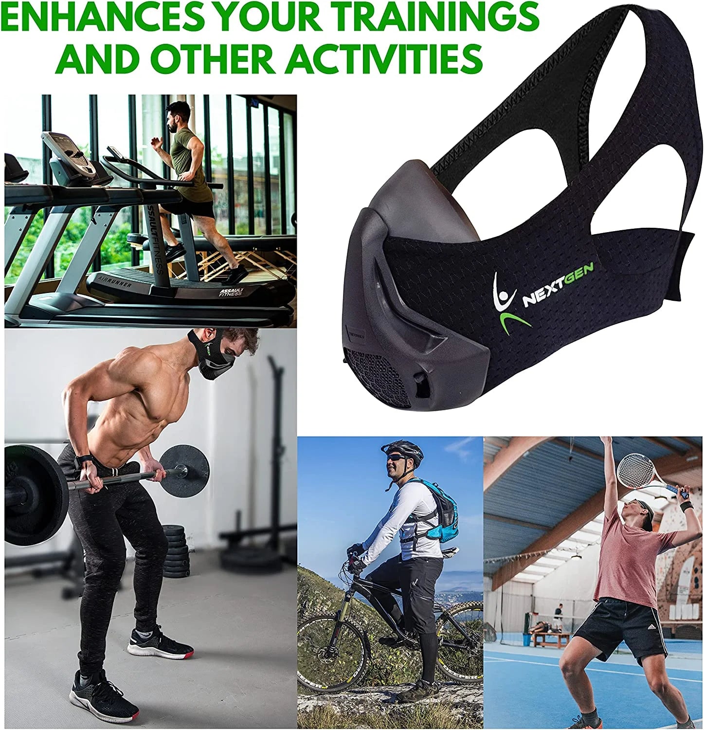 NEXTGEN Altitude Workout Mask Cardio Breathing Trainer with 8 Replaceable Carbon Filters Black Z45297