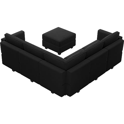 Belffin Modular Velvet Sectional Sofa with Chaise Lounge and Storage, Grey T418154