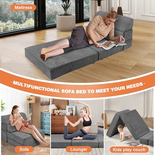 Comfy Folding Sofa Bed Grey Convertible Sleeper Chair Couch M171120