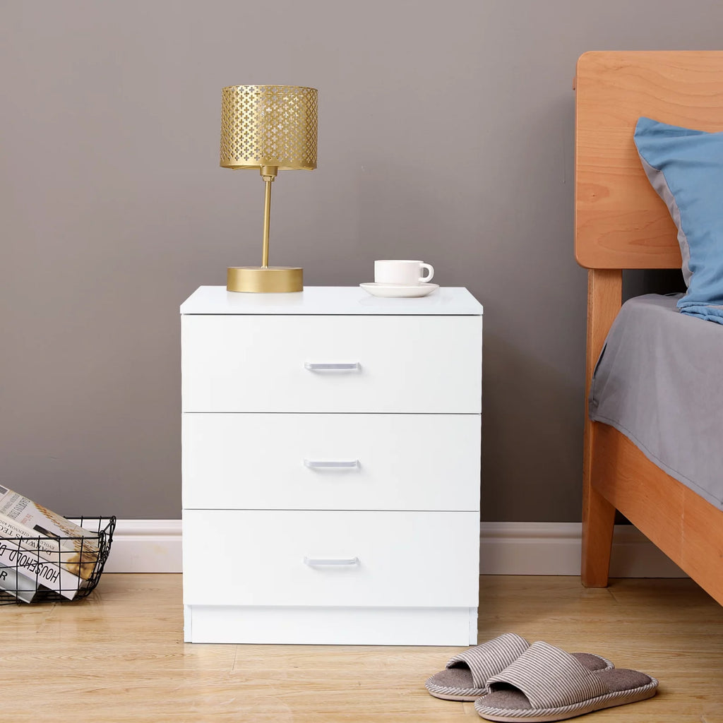 SYNGAR Modern 3-Drawer Wooden Dresser Cabinet, White R9601