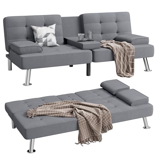 Shahoo Modern Linen Upholstered Convertible Futon Sofa Bed with Removable Armrests M32266