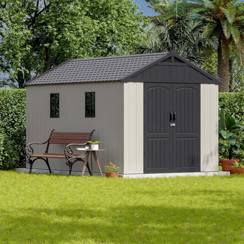 Patiowell 8 x 12 FT Plastic Outdoor Storage Shed with Floor, Window and Lockable Door F41822