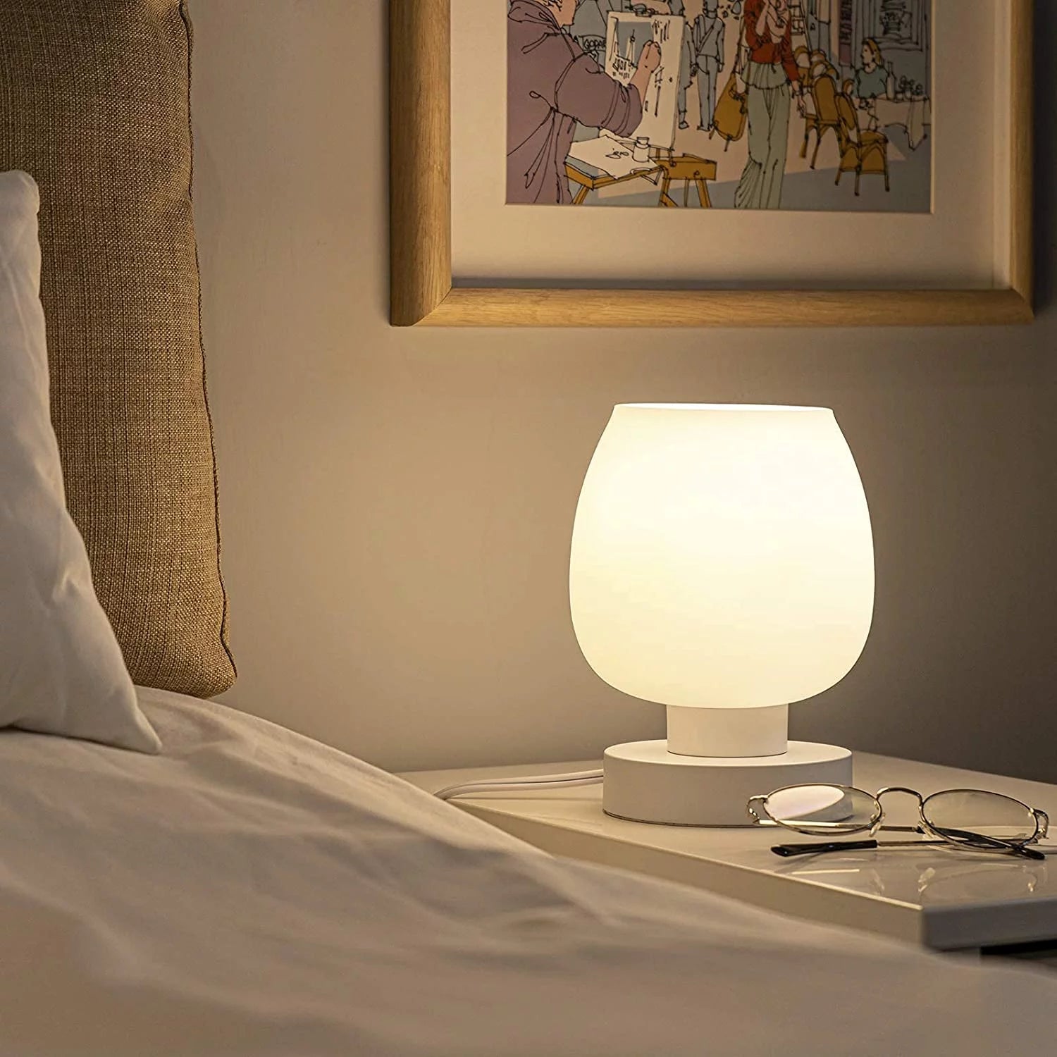 Touch Control Bedside Lamp with Glass Shade, 3-Way Dimmable J488501