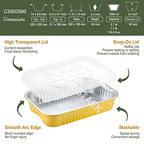 Aluminum Foil Pans with Lids and Handle (5 Pack), Sturdy Heavy Duty I7598