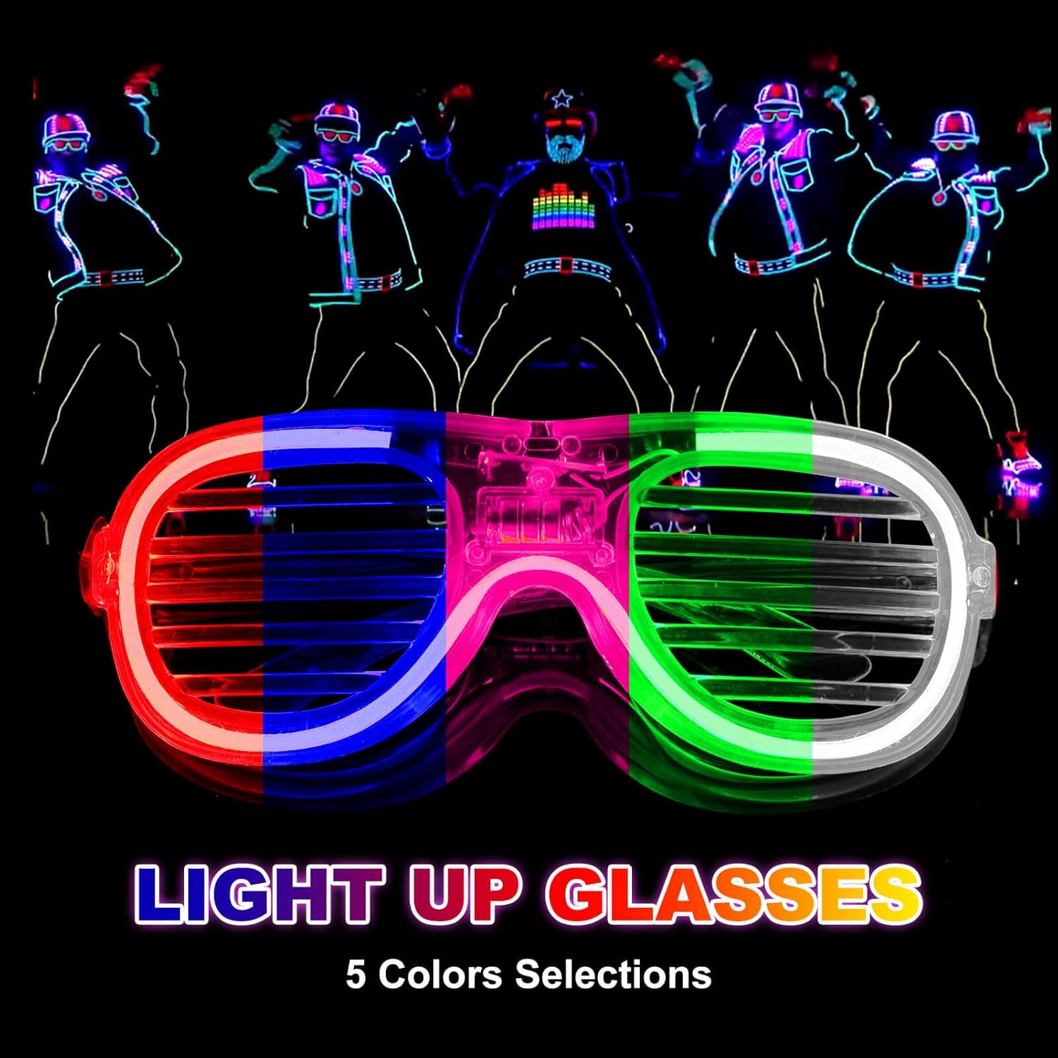 25 Packs LED Glasses Party Favor Bulk, 5 Neon Colors Glow in The Dark for Kids & Adults K780