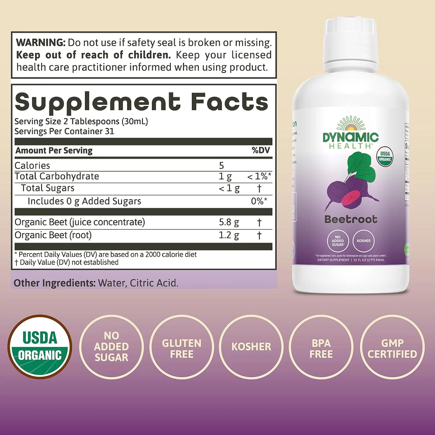 Dynamic Health Organic Beetroot Juice Concentrate Dietary Supplement, 32 oz X79171
