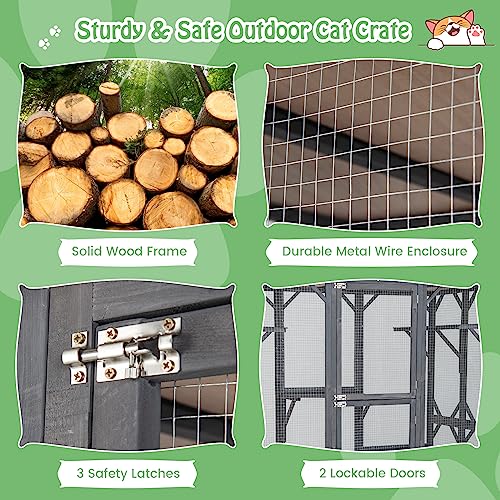 Tangkula Catio Outdoor Cat Enclosure Large 72 Inch Tall Wooden Cat House with Weatherproof Roof W864