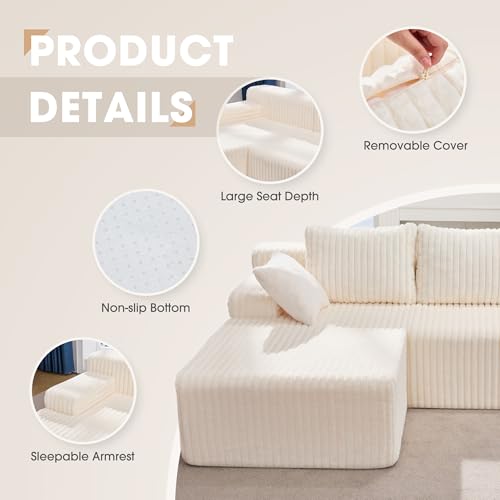Modular Sectional Sofa L-Shape Couch with Oversized Chaise, Grey Stripe I49459