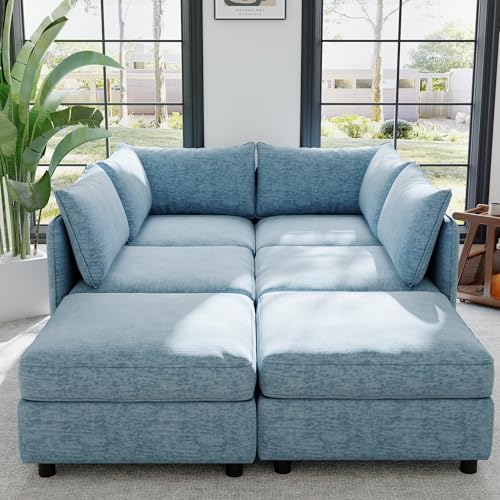 Oversized Modular Sectional Sofa with Movable Ottomans, U-Shaped Chenille J2923