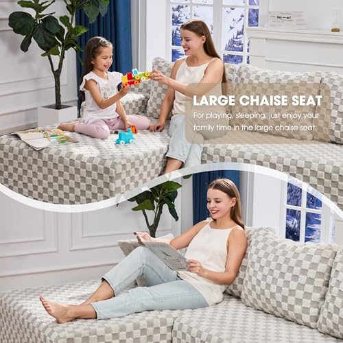 Modular Sectional Sofa L-Shape Couch with Oversized Chaise, Grey Stripe I49459