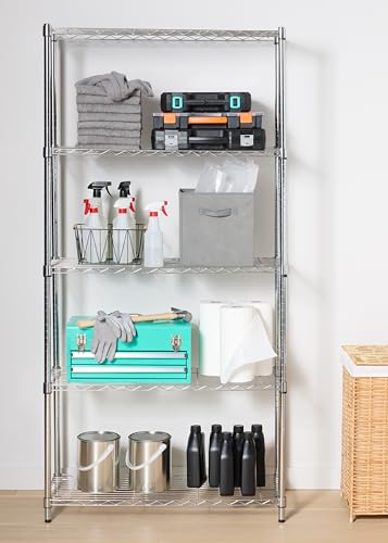 Amazon Basics 5-Shelf Adjustable Steel Wire Rack Storage Shelving, Chrome H984310