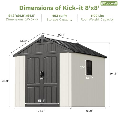 Patiowell 8 x 12 FT Plastic Outdoor Storage Shed with Floor, Window and Lockable Door F41822