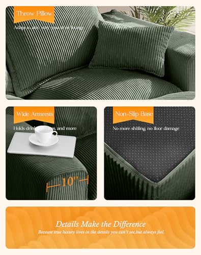 Comfy Cloud Couch with L-Shape Chaise, Modular Sectional Sofa in a Box, Soft Corduroy, Black U67688