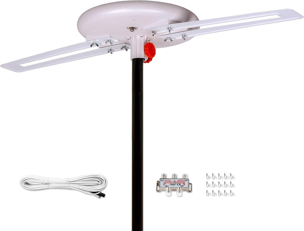 Five Star Upgraded 2024 Omni-Directional Outdoor HD Digital TV Antenna 360 Degree,4TVs Installation Kit for Attic or Outdoor, Weather Resistant, Supports ATSC 3.0 and 4K 1080P HD Smart TV VHF UHF