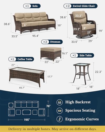 Luxury Patio Furniture Set 7PCS Wicker Conversation Set with Blue Cushions J5390