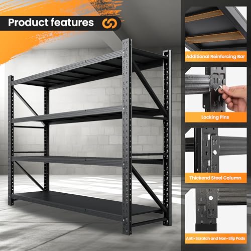 Heavy Duty Garage Shelving 4-Tier Steel Storage Rack, 7000LBS, Black V2195
