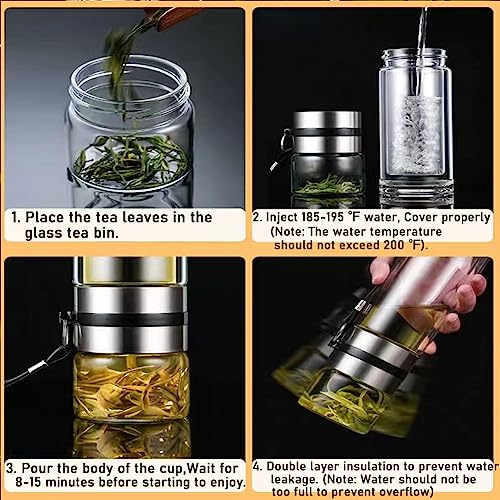 Glass Tea Infuser Bottle Double Wall 15oz with Strainer V82009