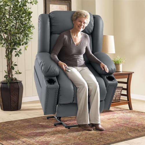 Large Power Lift Chair Recliner for Elderly with Heat and Massage, Dark Brown W500