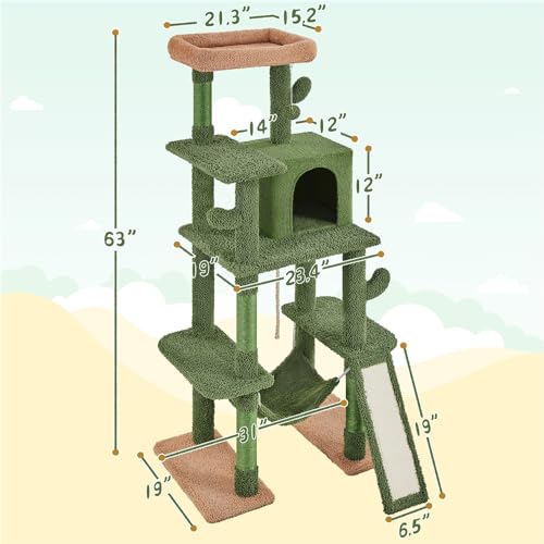 Yaheetech Cactus Cat Tree, 63″ Multi-Level Cat Tower with Scratching Posts O3441