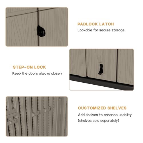 KINYING Outdoor Vertical Storage Shed 57 Cu.ft Waterproof Lockable Brown C842304