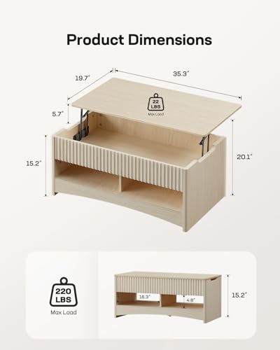 Marsail Lift Top Coffee Table with Storage, Natural Oak L27078