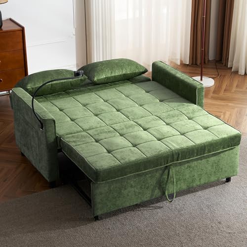 Merax 3 in 1 Convertible Sleeper Sofa Bed Futon with USB Ports, Brown V2286