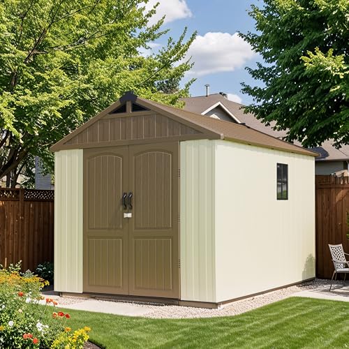 Patiowell 8 x 12 FT Plastic Outdoor Storage Shed with Floor, Window and Lockable Door F41822
