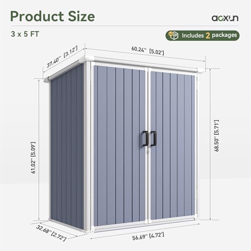 Aoxun 6 x 8 FT Outdoor Storage Shed with Window, Resin, Lockable Doors, Grey N693