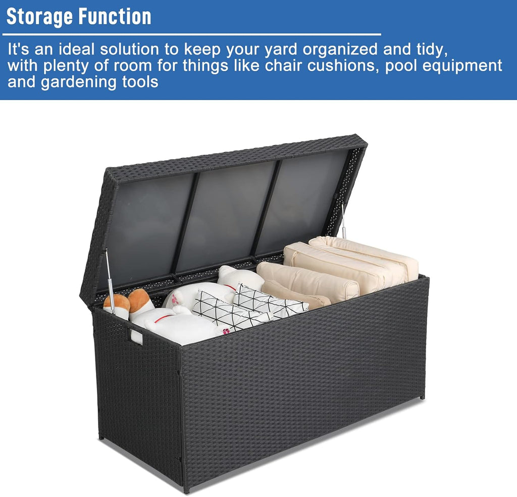 132 Gallon PE Rattan Deck Box with Lid - Weather Resistant Storage Container P858