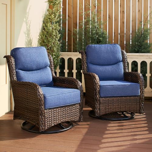 Luxury Patio Furniture Set 7PCS Wicker Conversation Set with Blue Cushions J5390