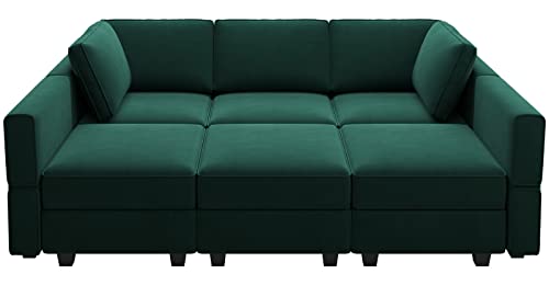 Belffin Modular Velvet Sectional Sofa with Chaise Lounge and Storage, Grey T418154