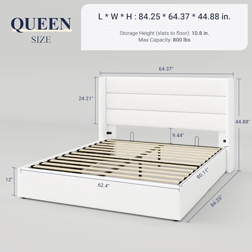 Allewie Full Size Lift Up Storage Bed with Wingback Headboard, Light Beige C85153