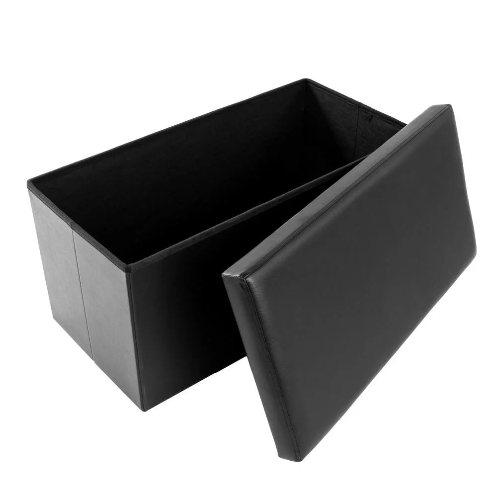 SamyoHome Faux Leather Folding Footstool Storage Ottoman Black N296