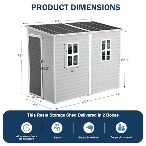 CDCASA 8x6 FT Resin Storage Shed, Waterproof Outdoor Shed with Lockable Door, Dove Grey H801