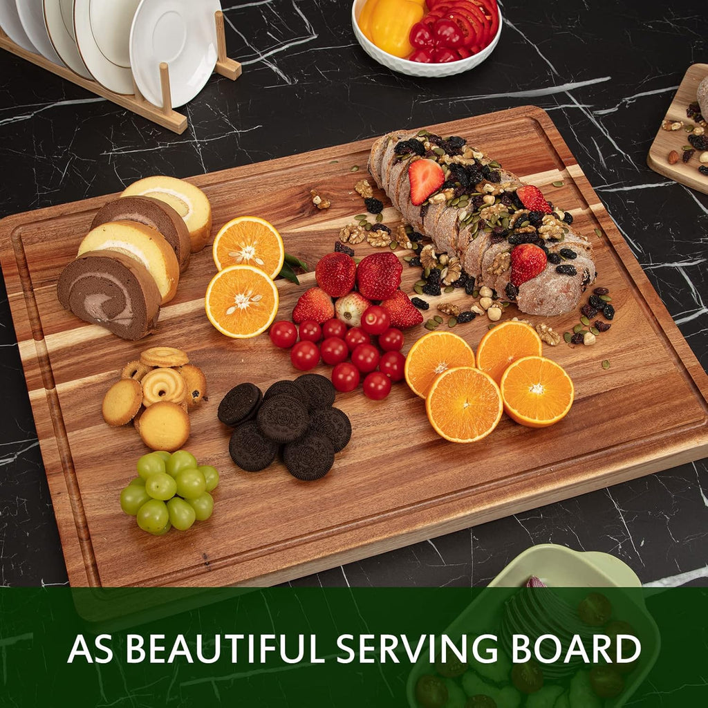 Acacia Wood Cutting Board 24x18 inch with Handle and Juice Groove C522001