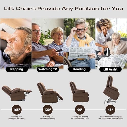 Large Power Lift Chair Recliner for Elderly with Heat and Massage, Dark Brown W500