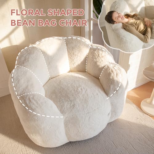 MAXYOYO Floral Shaped Bean Bag Sofa for Adults, Faux Fur, Beige M8911