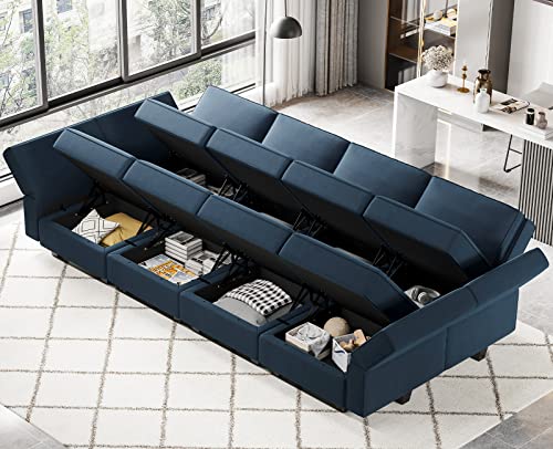 Belffin Modular Velvet Sectional Sofa with Chaise Lounge and Storage, Grey T418154