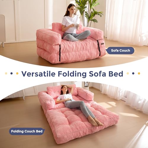 MAXYOYO Folding Sofa Bed L-Shaped Convertible Sleeper Couch with Pillow, Dark Grey X9070