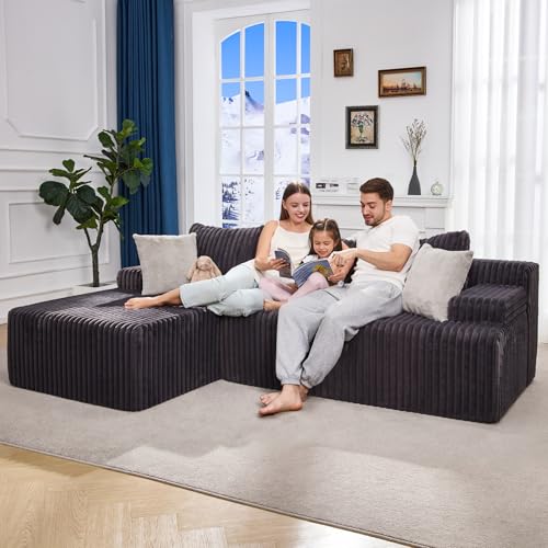 Modular Sectional Sofa L-Shape Couch with Oversized Chaise, Grey Stripe I49459