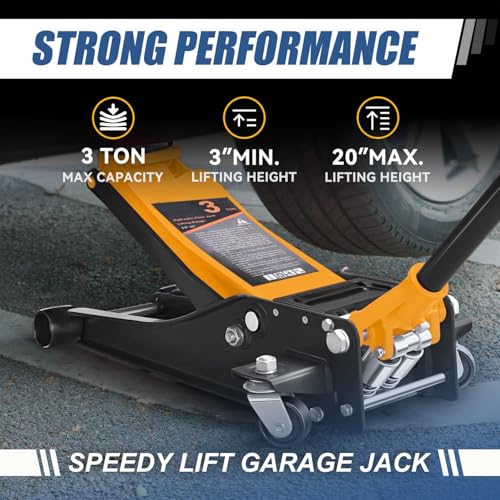 Auto Dynasty 4 Ton Low Profile Floor Jack, Heavy Duty Steel Hydraulic, Yellow B7990