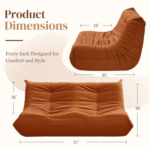 Bean Bag Chair for Adults Suede Microfiber Fireside Floor Chair 3-Seater Beige F151744