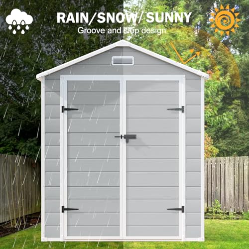 8x6x7 FT Resin Storage Shed, Waterproof Outdoor Tool Shed with Floor, Dove Grey C693740