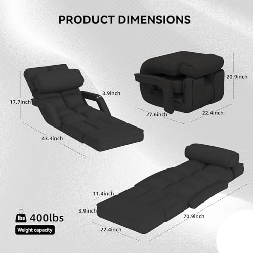 Esright Floor Chair, Padded Folding Gaming Chair with Adjustable Backrest, Dark Grey P960
