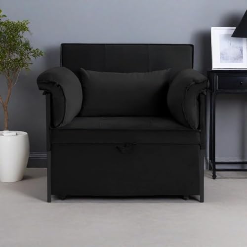 3 in 1 Sleeper Sofa Bed with Side Pocket, Black Convertible Futon Couch W34330