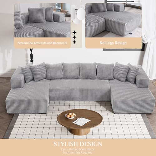 131" Modular Sectional Sofa Cloud Couch, Corduroy Memory Foam Black O10952