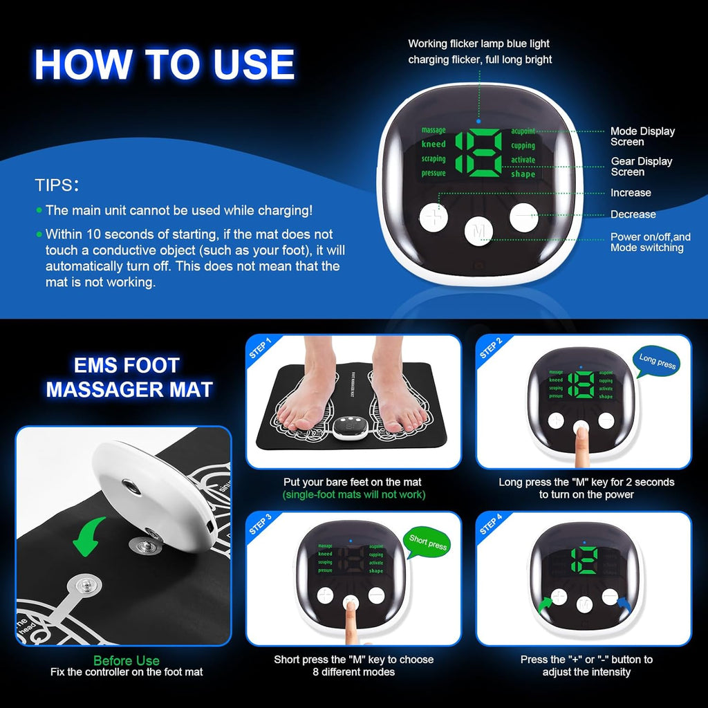 EMS Foot Massager Mat with 15 Modes, Foldable T72351