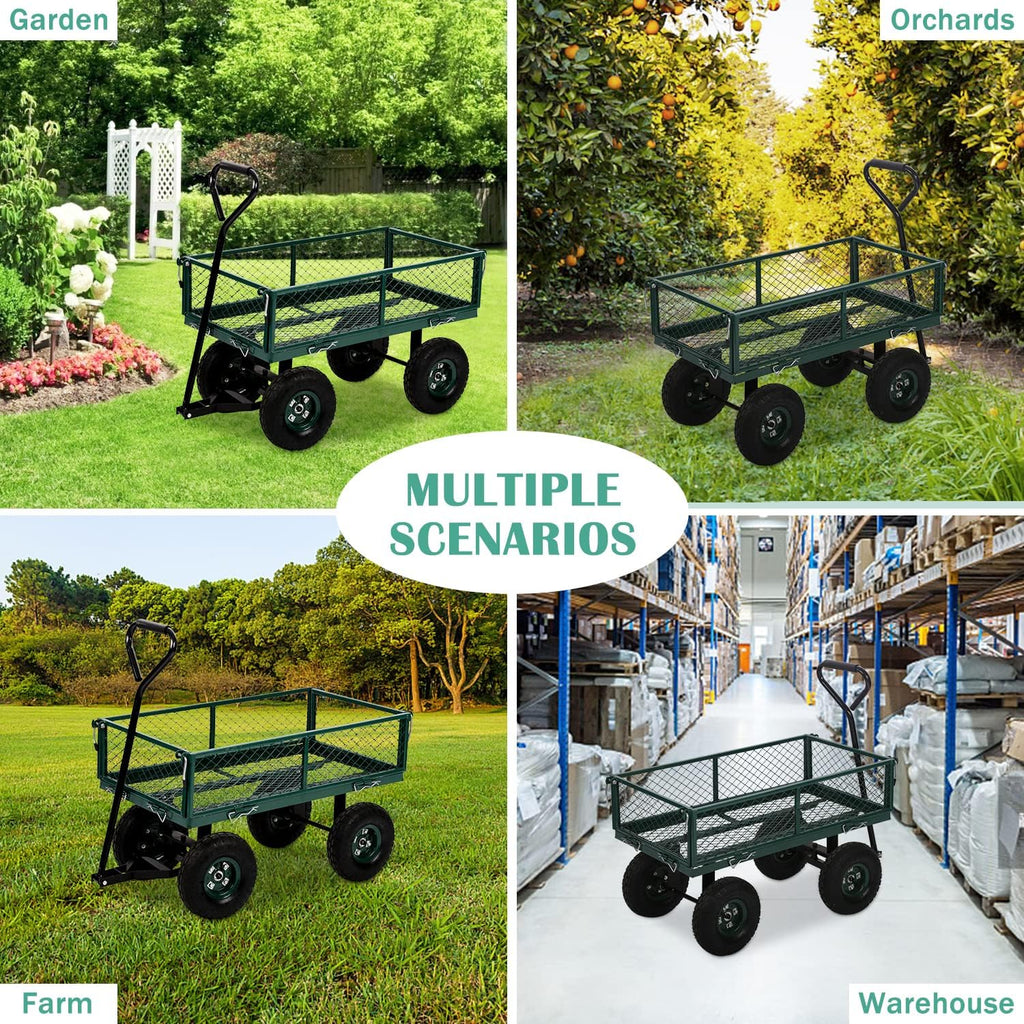 Heavy Duty Utility Wagon Garden Cart, 400lb Capacity, Folding Steel Mesh Cart Q4456