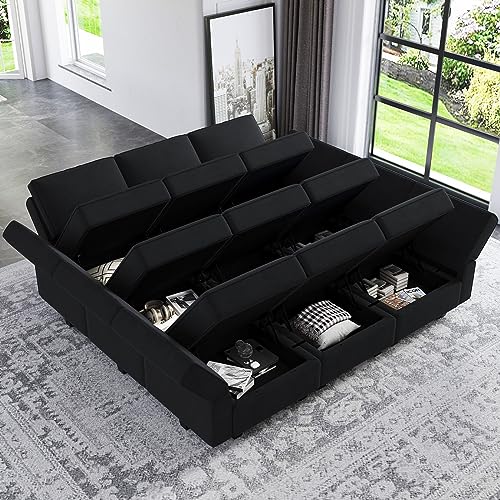 Belffin Modular Velvet Sectional Sofa with Chaise Lounge and Storage, Grey T418154